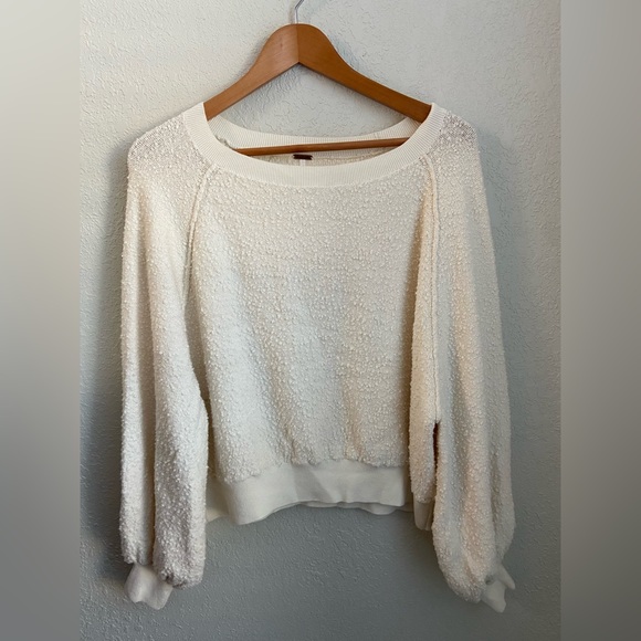 NWOT Free People Bone Color Sweater Terry Cloth Popcorn Knit Long Sleeve Top S/P - Picture 2 of 12